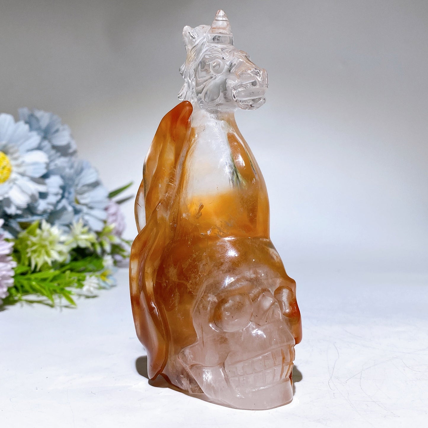 5.0" Unique Red Quartz Unicorn on Skull Carving Crystal Healing Bulk Wholesale