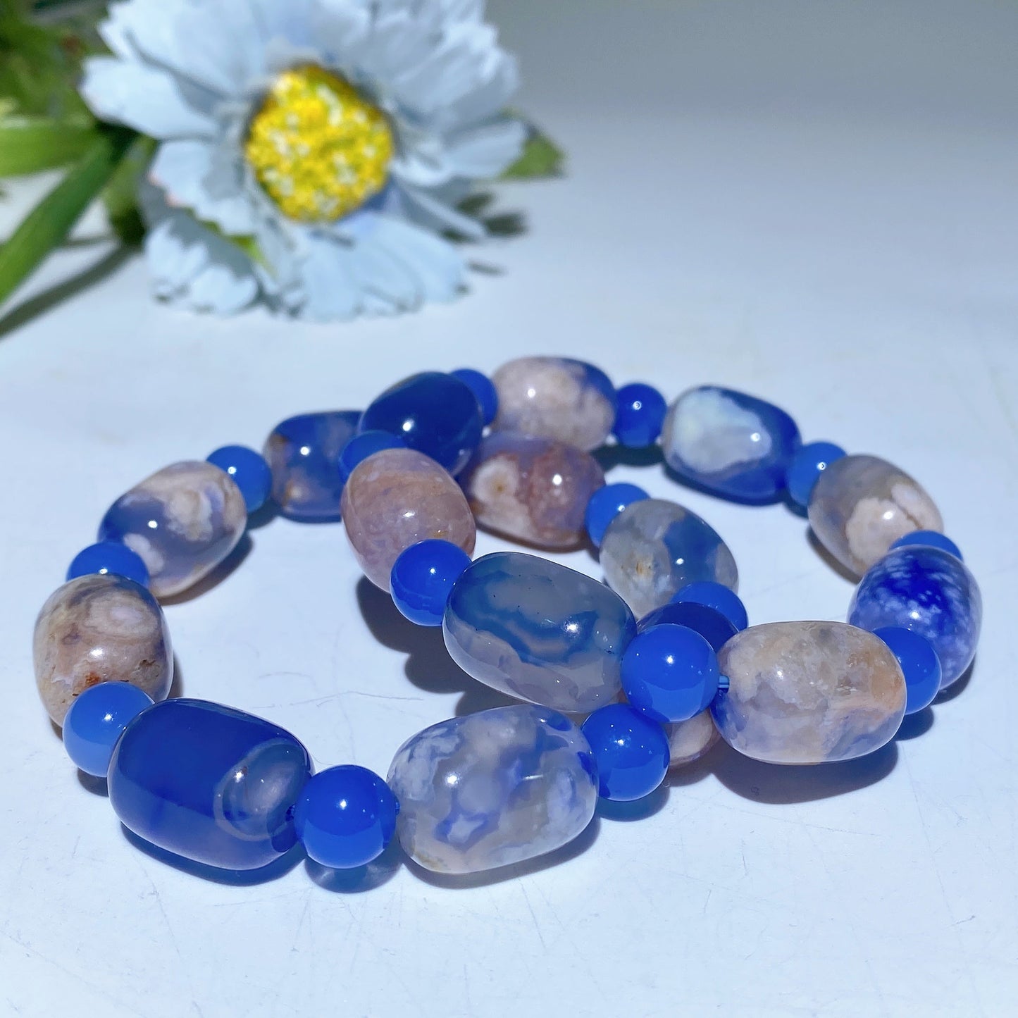8-16mm Rose Quartz Jadeite Blue Flower Agate Bracelet Crystal Healing Bulk Wholesale