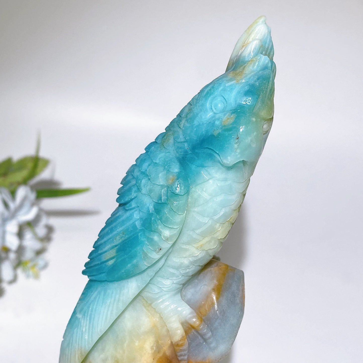 14cm Unique Sky Blue Parrot Bird Carving Crystal Healing Bulk Wholesale