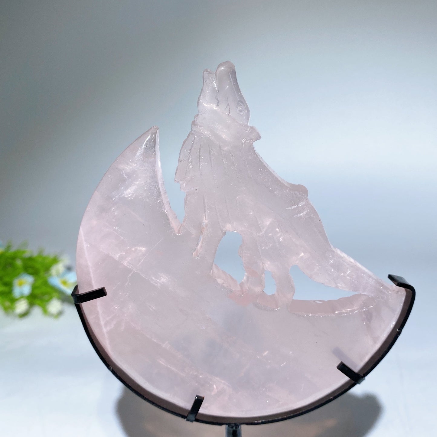 4.0"-4.4" Crystal Wolf On Moon Carving with Stand Crystal Healing Bulk Wholesale