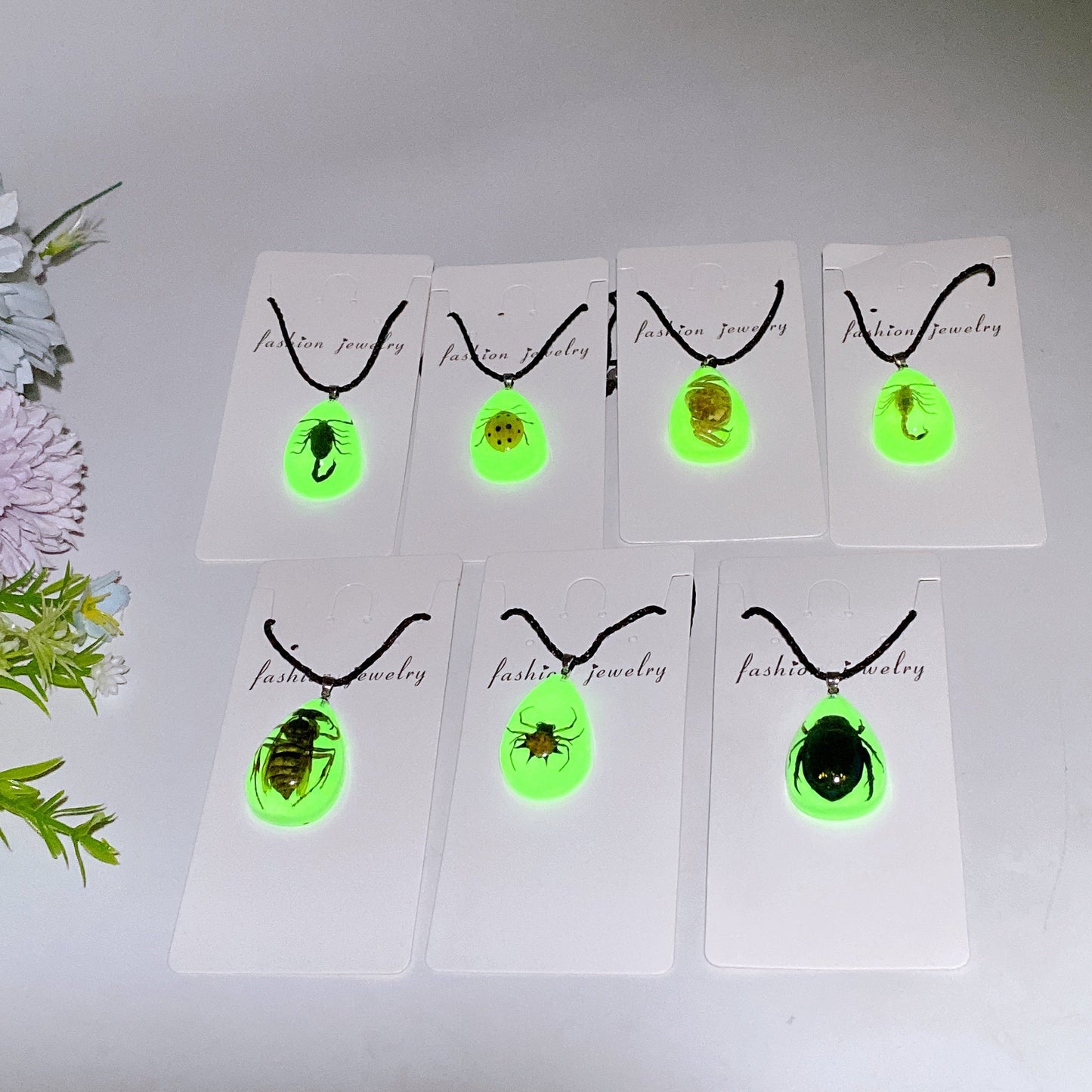 Adjustable Luminous Drop Shape Necklace with Insect Crystal Healing Bulk Wholesale