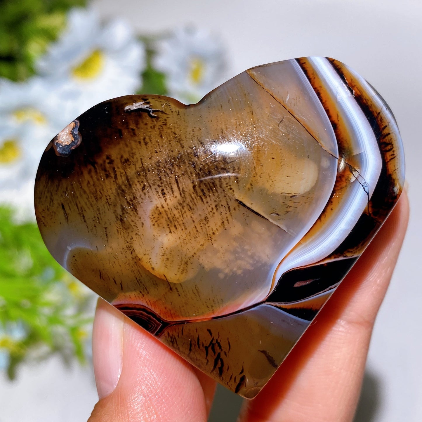 2.0"-2.3" Black Sardonyx Heart Carving Crystal Healing Bulk Wholesale