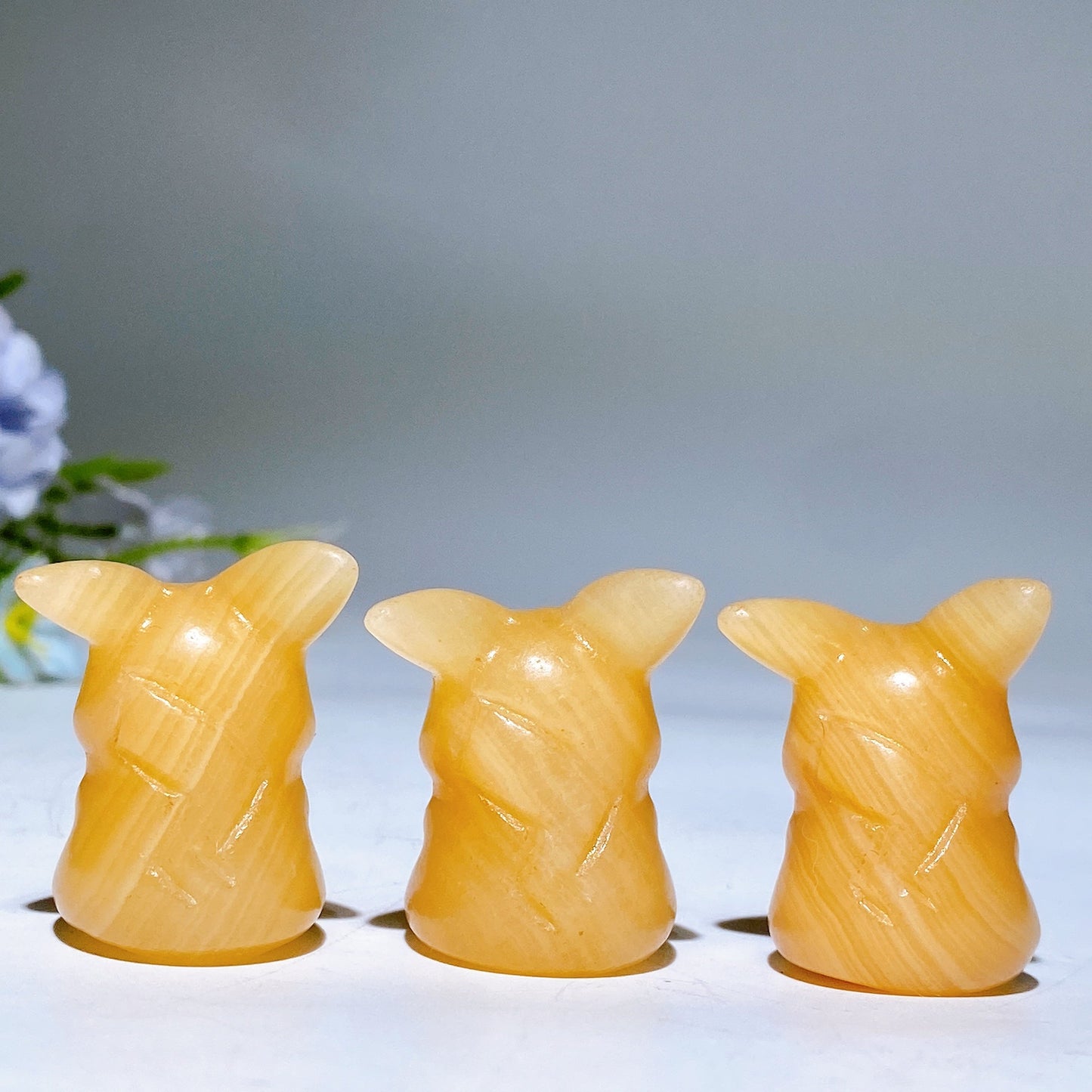 1.4" Orange Calcite Pikachu Pokemon Carving Crystal Healing Bulk Wholesale