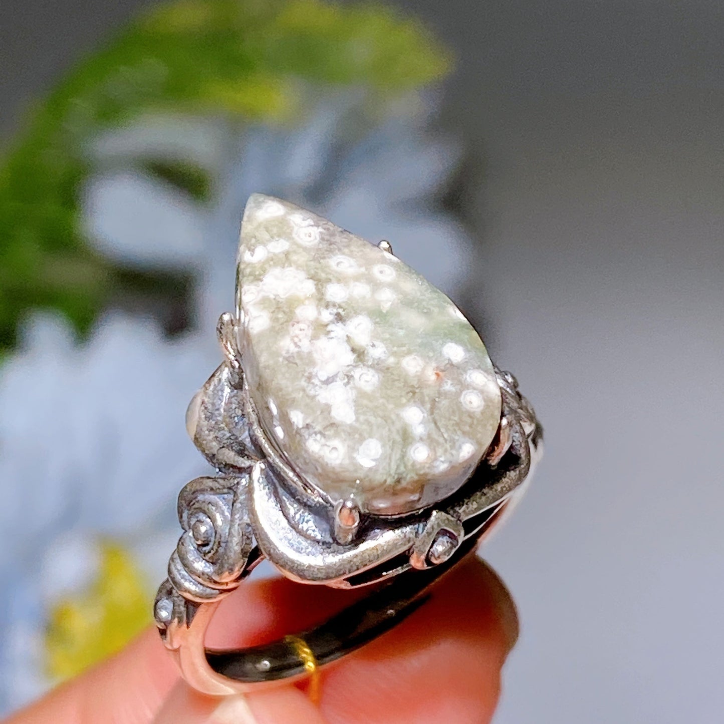 S925 Ocean Jasper Ring Crystal healing Bulk Wholesale