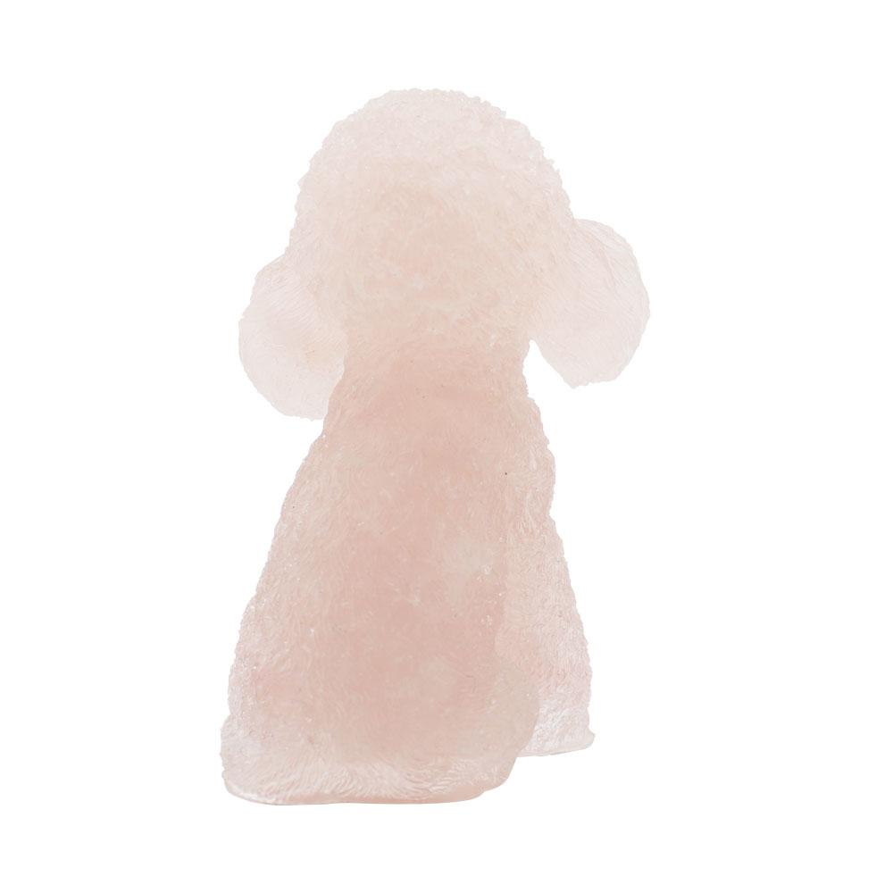 Resin Dog Figurines with Rose Quartz Gravel Toy Poodle for Kids Gifts