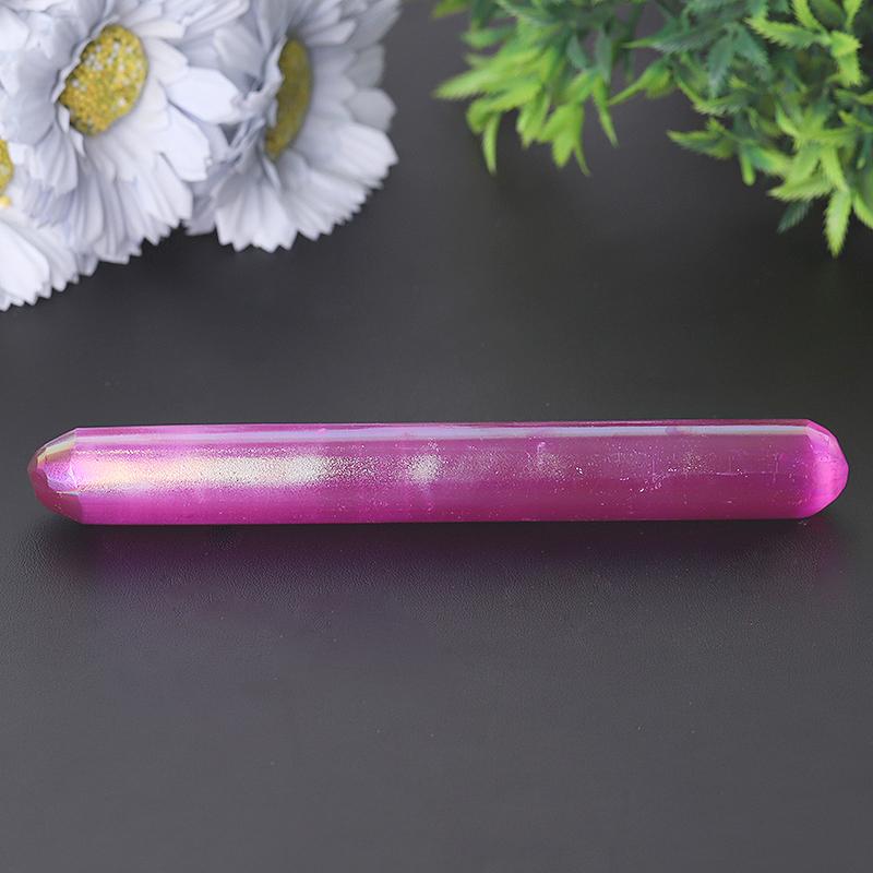 6" Aura Selenite Wand