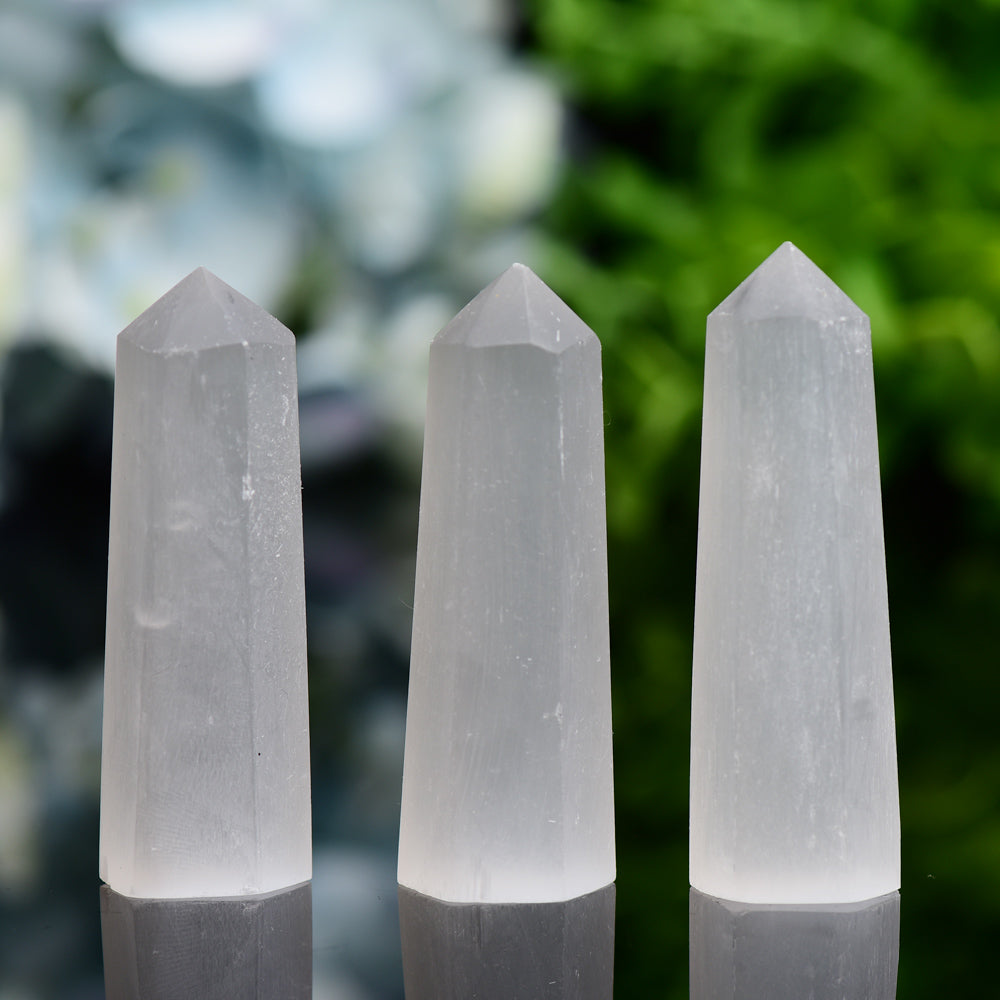 Set of 3 Selenite Points Bag