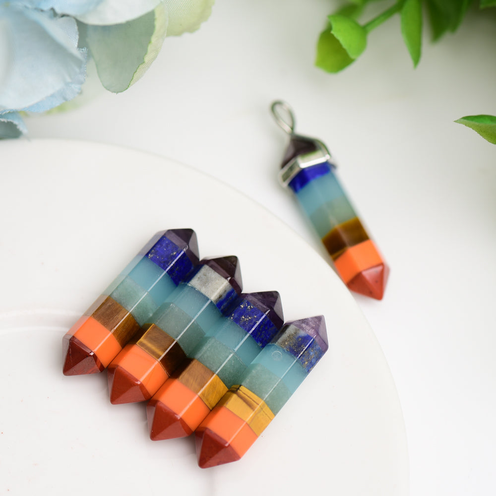 1.2" Mini Chakra DT Point Crystal Pendant