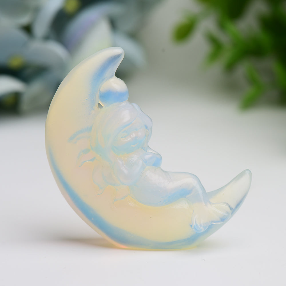 2.1" Moon with Fairy Crystal Carving Free Form
