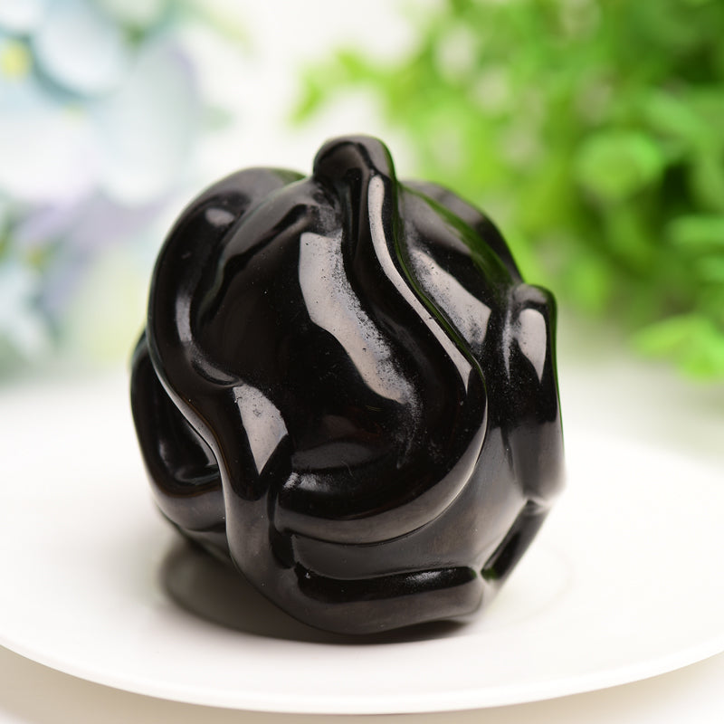 2.9" Black Obsidian Crystal Skull with Snake Decor for Halloween Bulk Wholesale