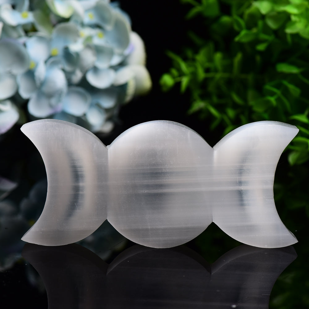 6.0" Sun&Moon Triple Selenite Bowl Carving Bulk Wholesale