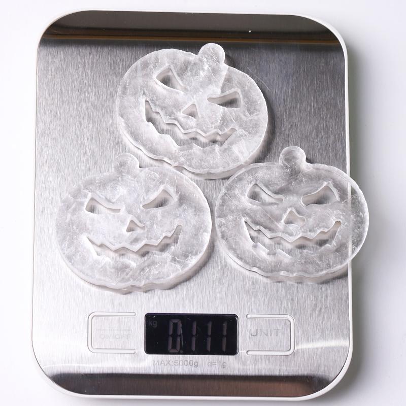 2.5" Selenite Pumpkin Face Hand Carving Halloween Gift