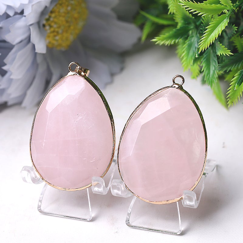 1.75" Rose Quartz Pendant with Golden Rim Crystal wholesale suppliers