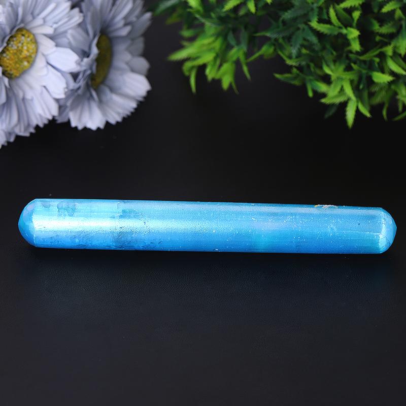 6" Aura Selenite Wand