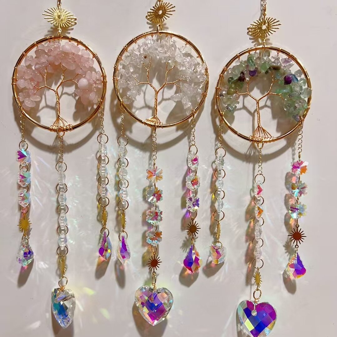 Crystal Chips Golden Life Tree Suncatcher Crystal Healing Bulk Wholesale