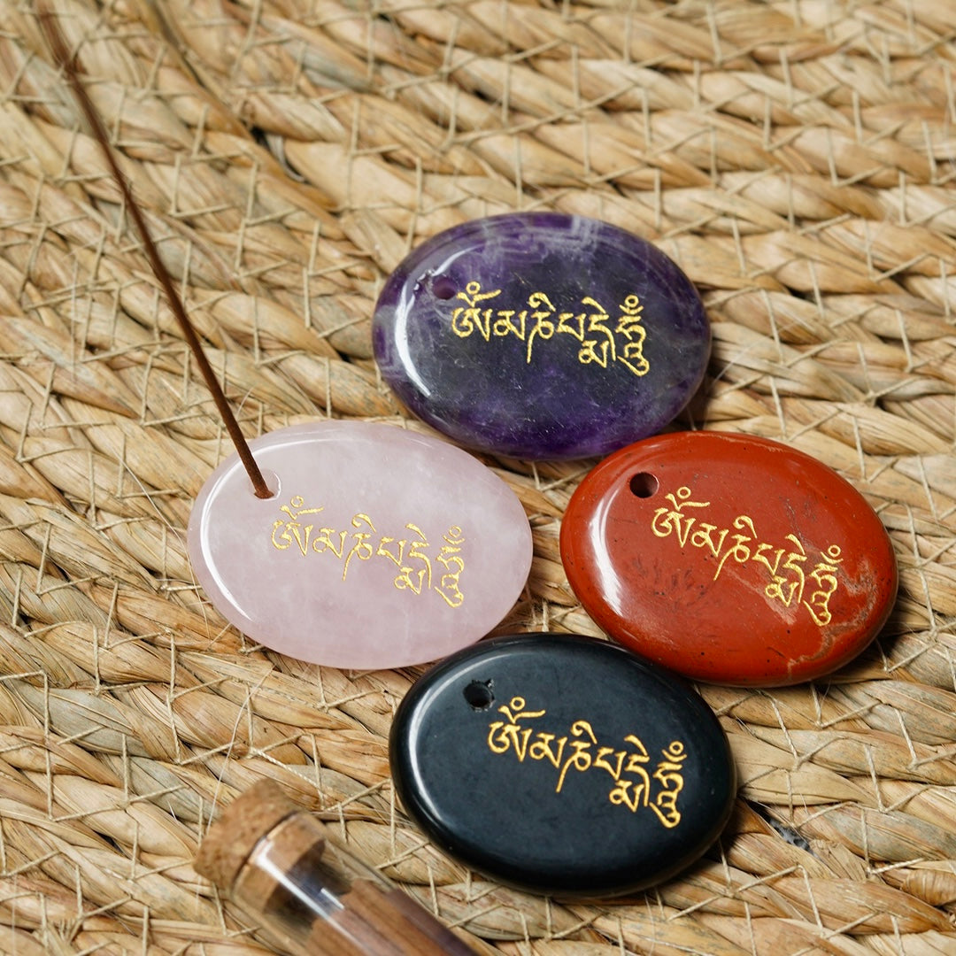 atural Crystal Om Mani Padme Hum ( Six-Syllable Mantra ) Worry Stone Incense Holder  Keychain Bag Hanging DIY
