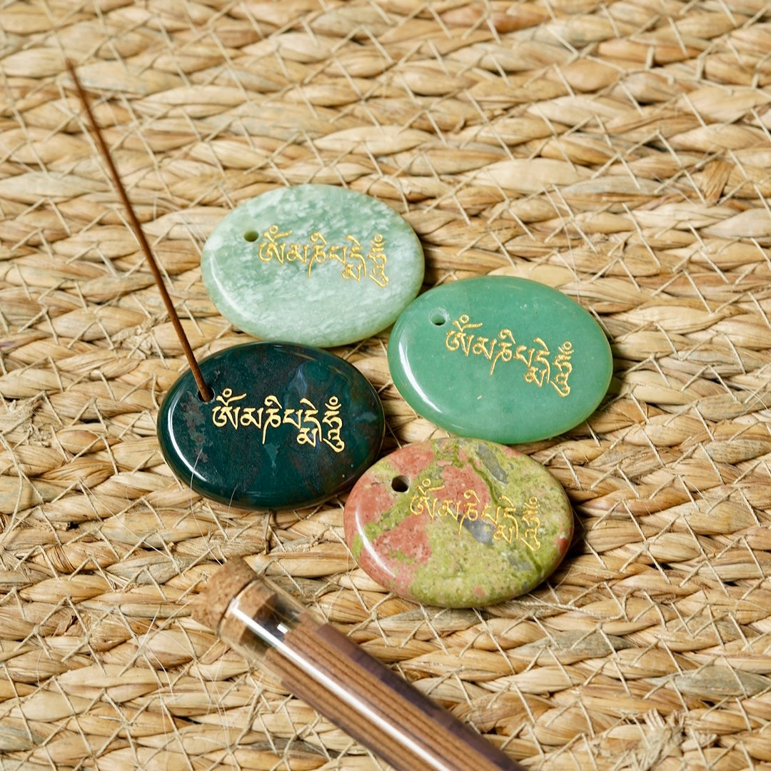 atural Crystal Om Mani Padme Hum ( Six-Syllable Mantra ) Worry Stone Incense Holder  Keychain Bag Hanging DIY
