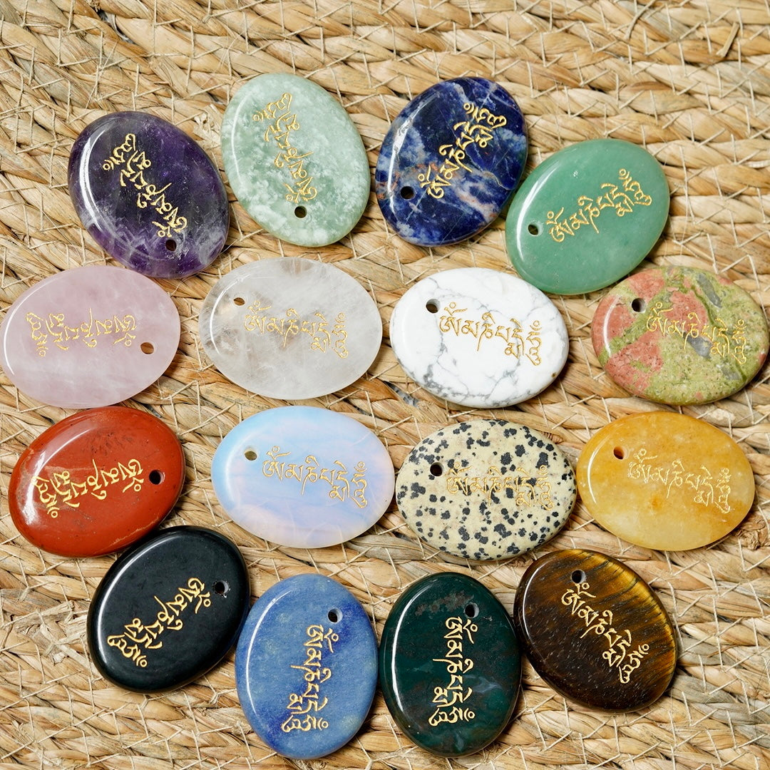 atural Crystal Om Mani Padme Hum ( Six-Syllable Mantra ) Worry Stone Incense Holder  Keychain Bag Hanging DIY