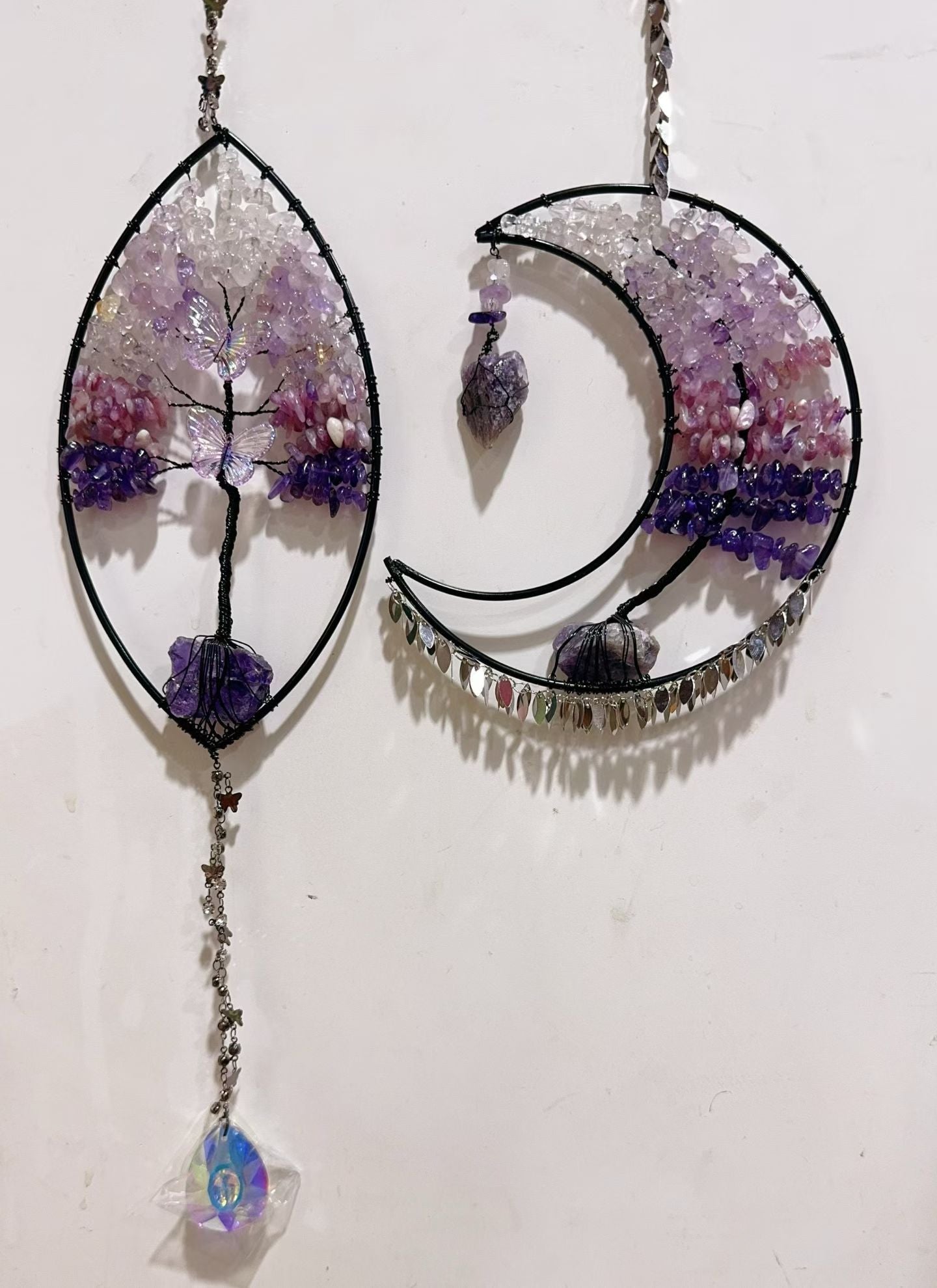 Wire Wrap Natural Gemstone Crystal Chips Moon Leaf Hanging Ornament Crystal Healing Bulk Wholesale