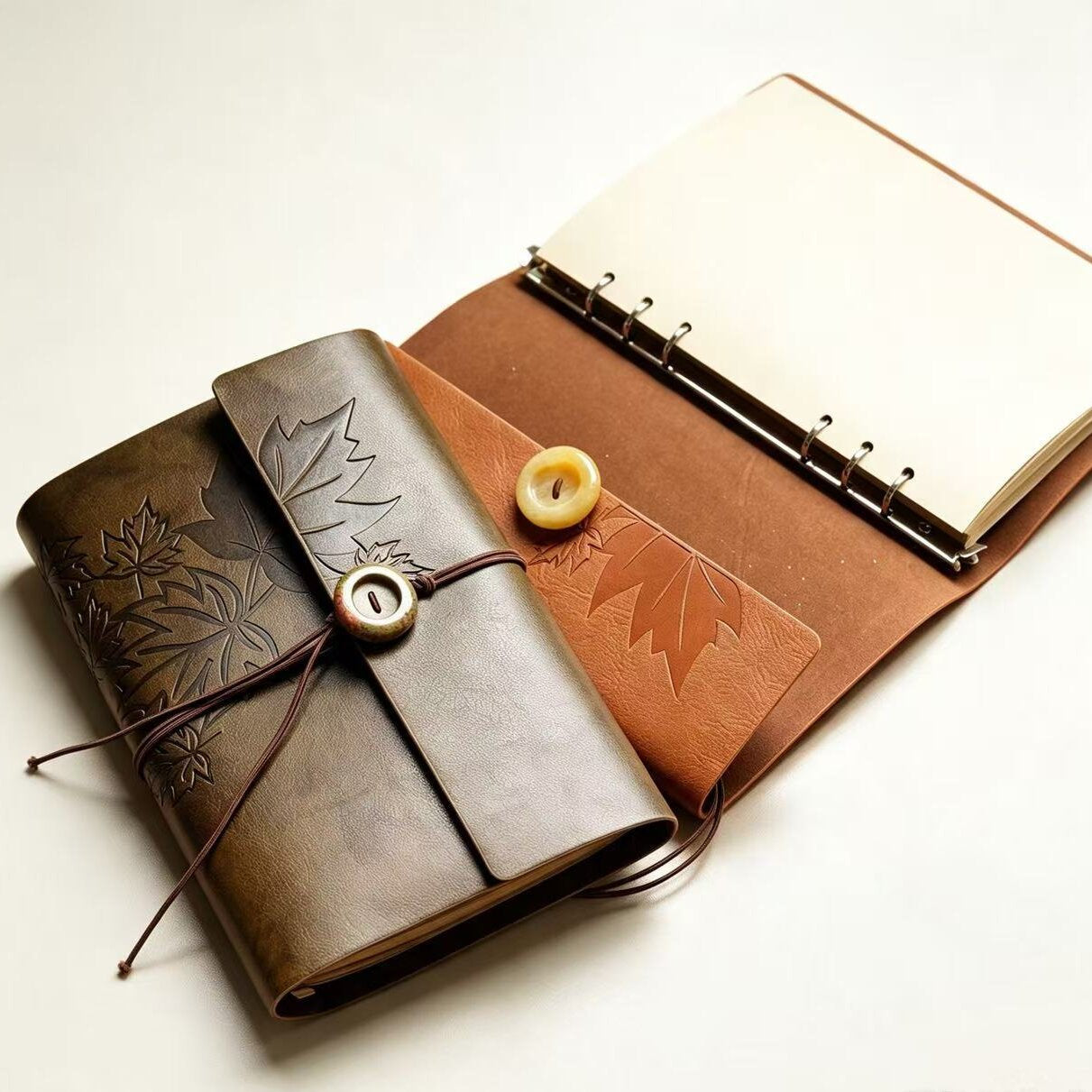 Loose-leaf PU Leather Journal Notebook with Natural Crystal Button Decoration Wholesale
