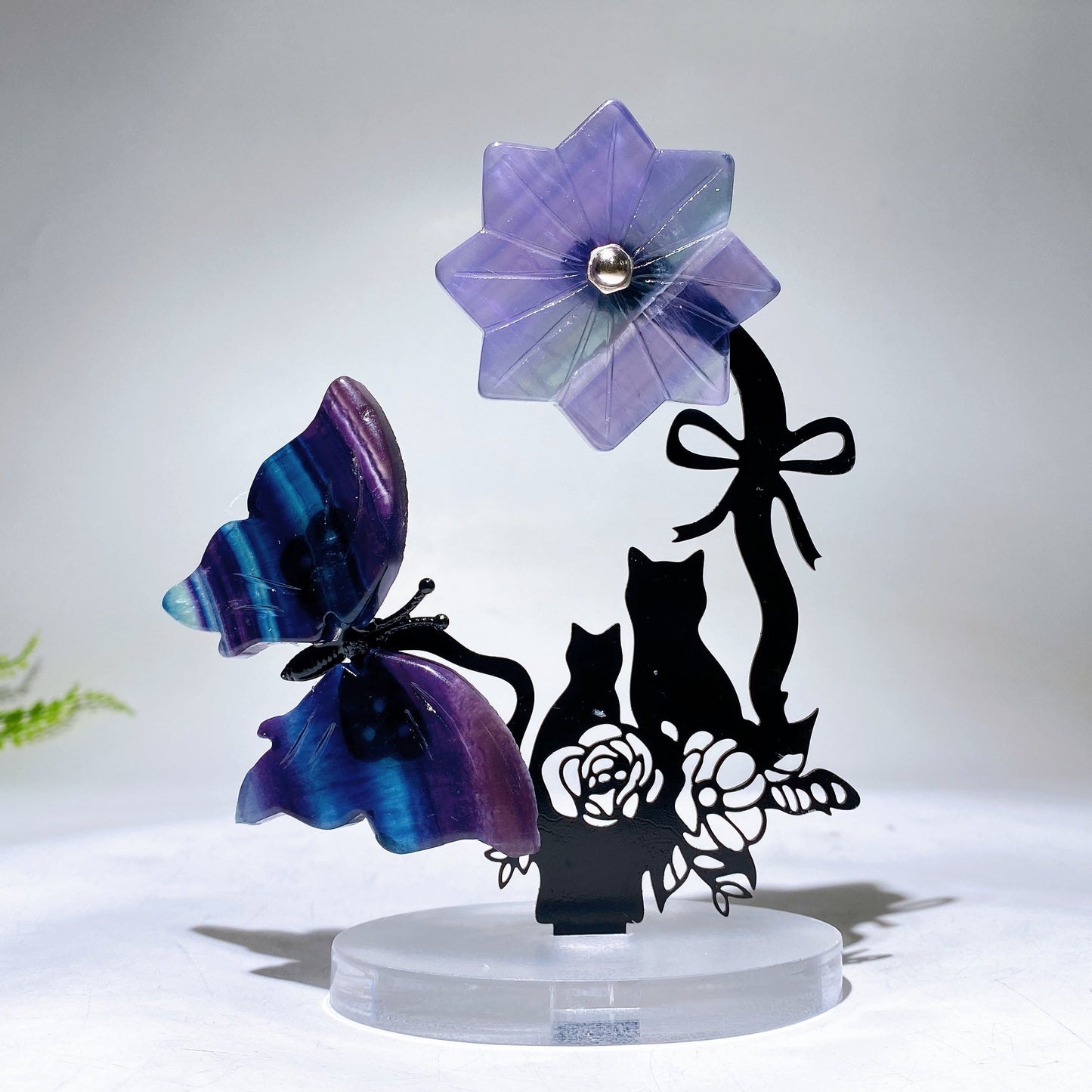 Mixed Crystal Buttterfly & Spinning Flower with Metal Stand Resin Base Free Form Wholesale