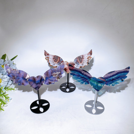 Crystal Heart Wings Carving with Stand Crystal Healing Bulk Wholesale