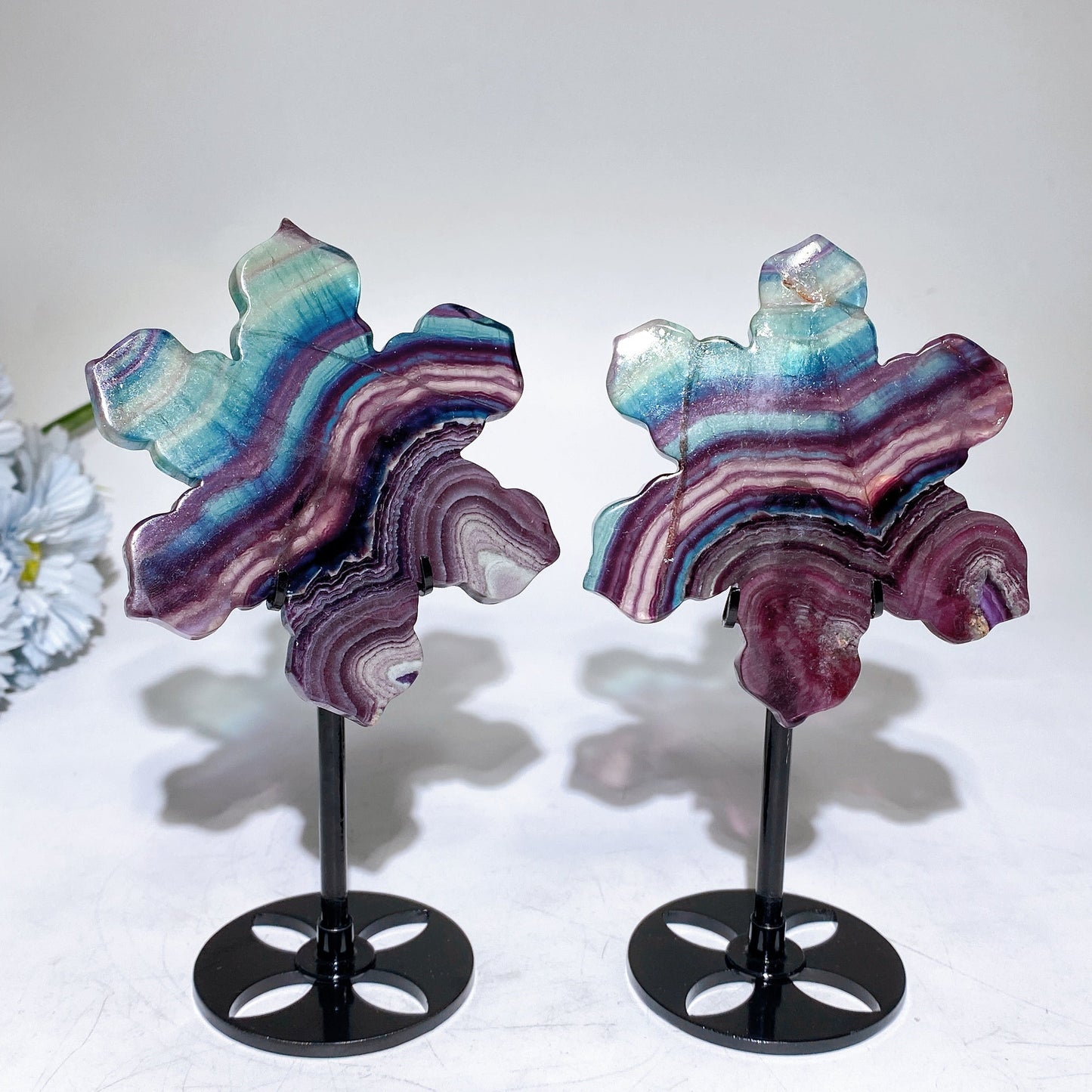 Rainbow Fluorite Snowflake Christmas Tree Carving with Stand Crystal Healing Bulk Wholesale