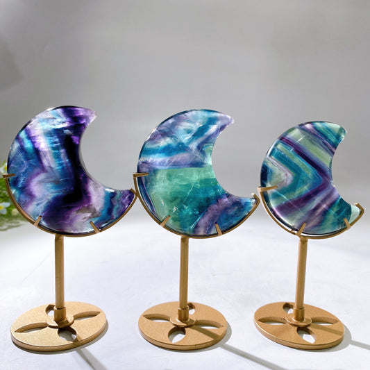 Rainbow Fluorite Moon Carving with Stand Wholesale