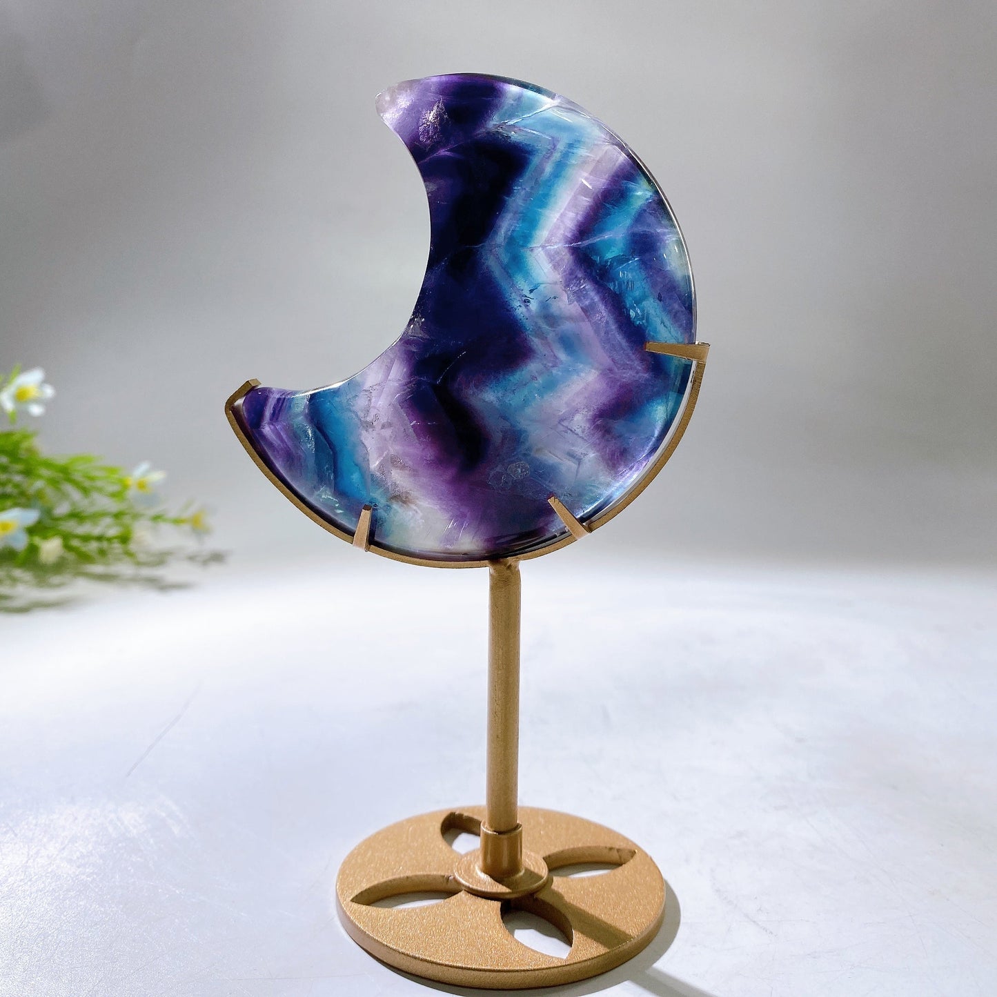Rainbow Fluorite Moon Carving with Stand Wholesale