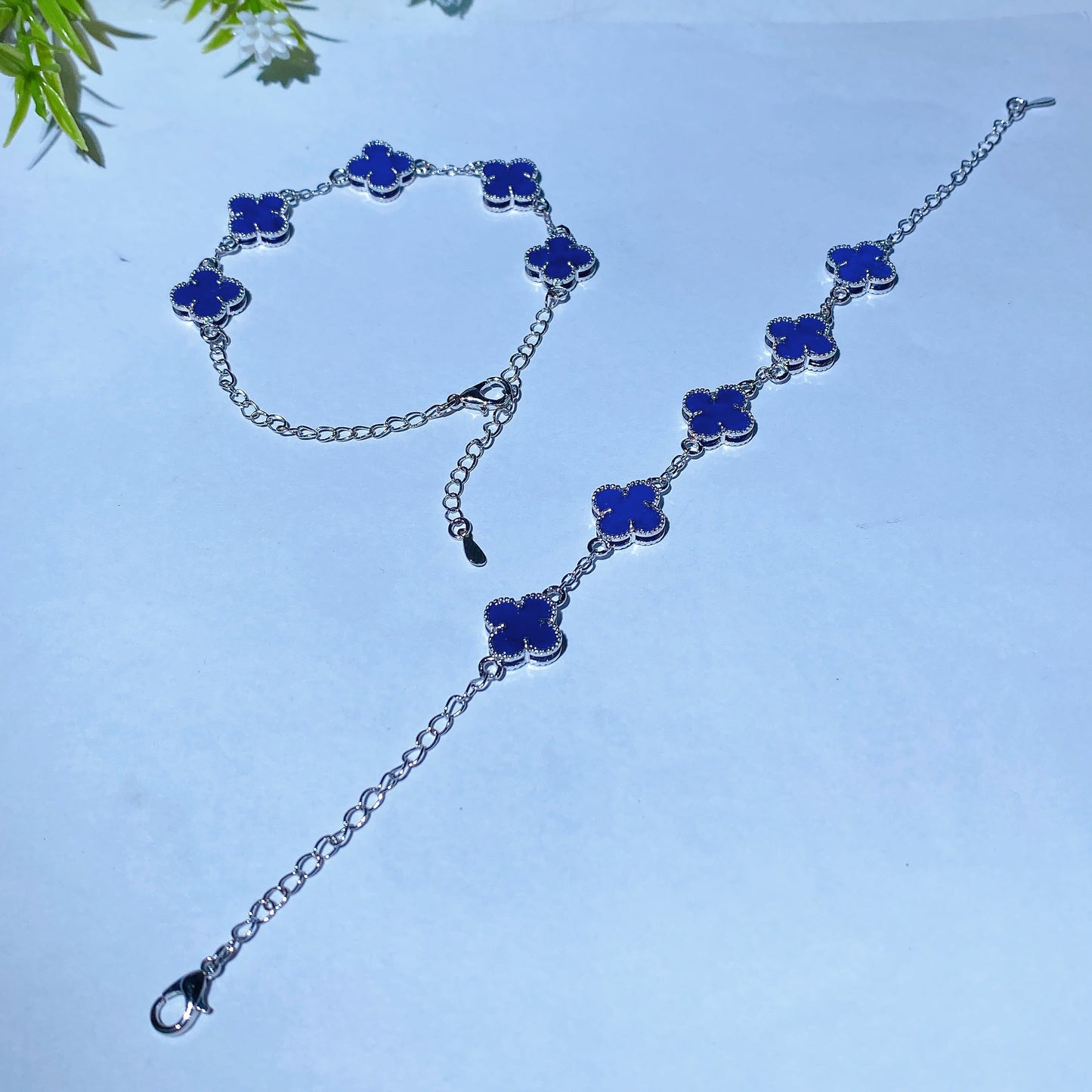 Cooper Silver Plated Lapis Four Leaf Clover Bracelet Crystal Healing Bulk Wholesale