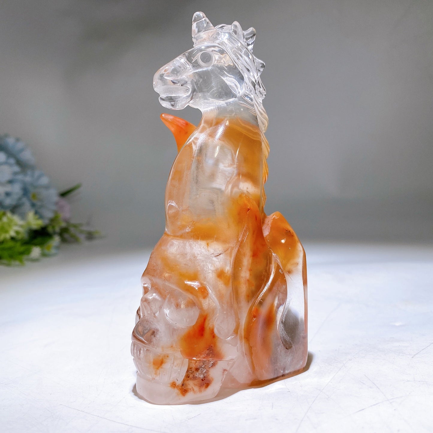 5.0" Unique Red Quartz Unicorn on Skull Carving Crystal Healing Bulk Wholesale