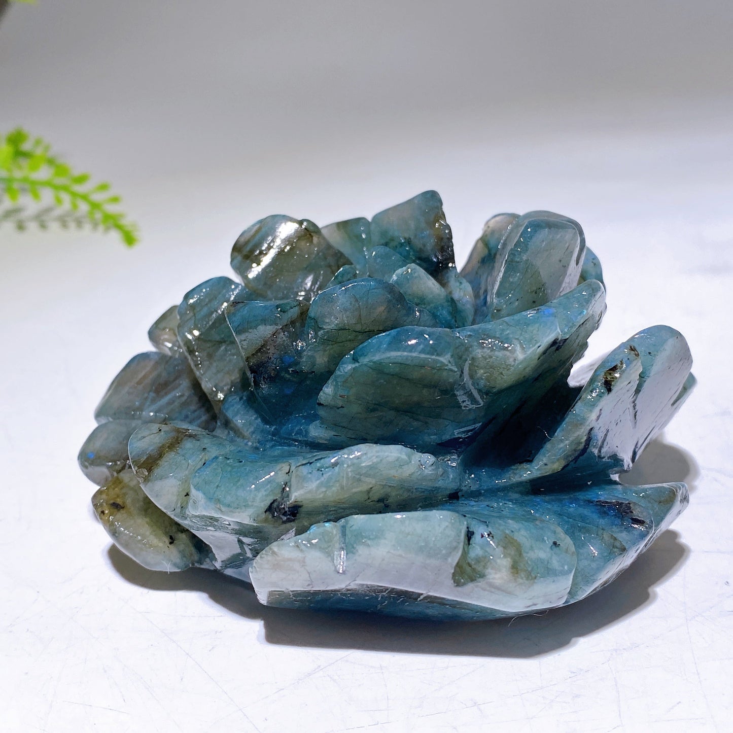 Hand Carved Unique Natural Labradorite Flower Carving with Flash Wholesale