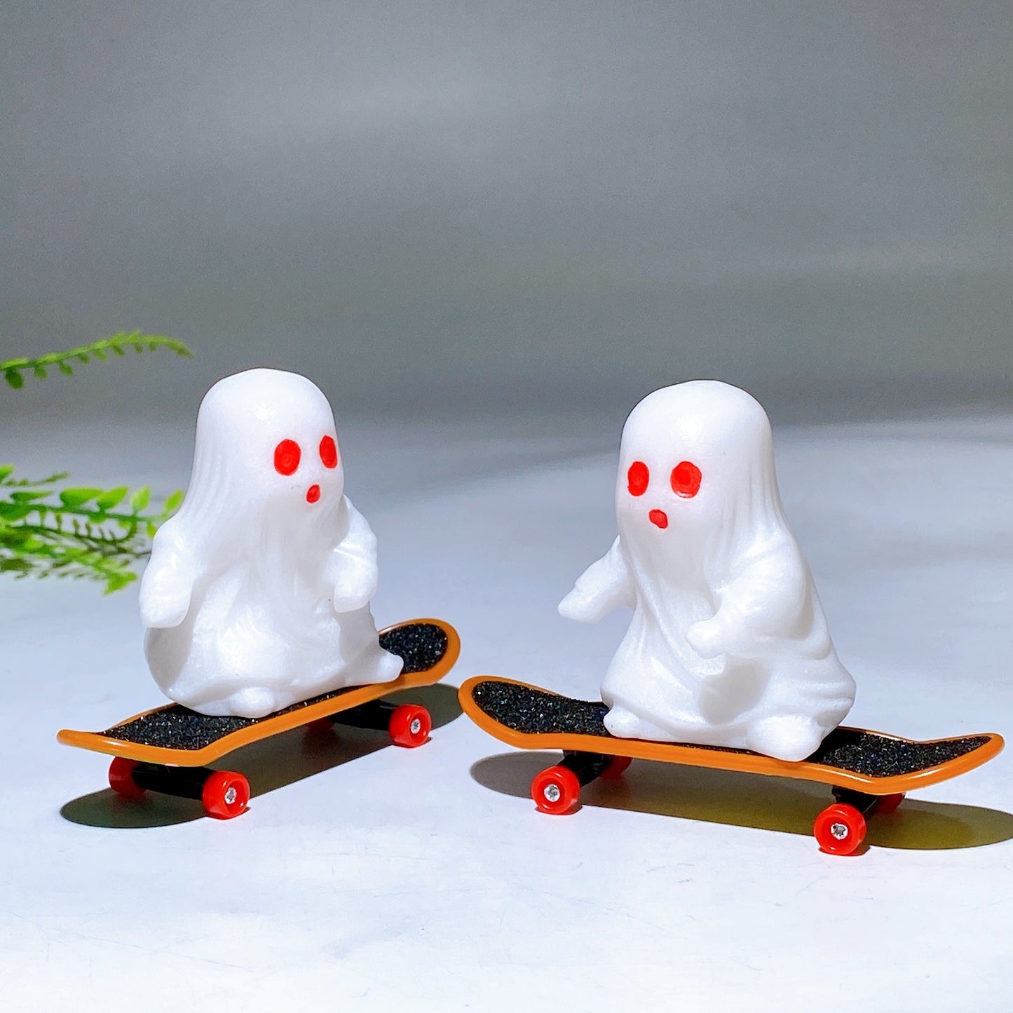 2.3" White Jade Ghost Carving with Skateboard for Halloween Wholesale