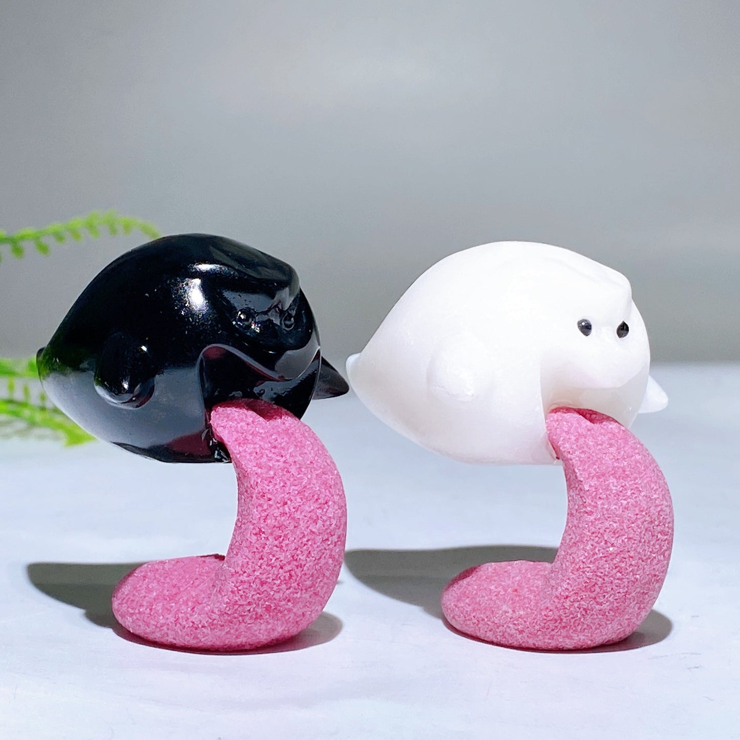 2.3" Black Obsidian White Jade Ghost Carving for Halloween Wholesale