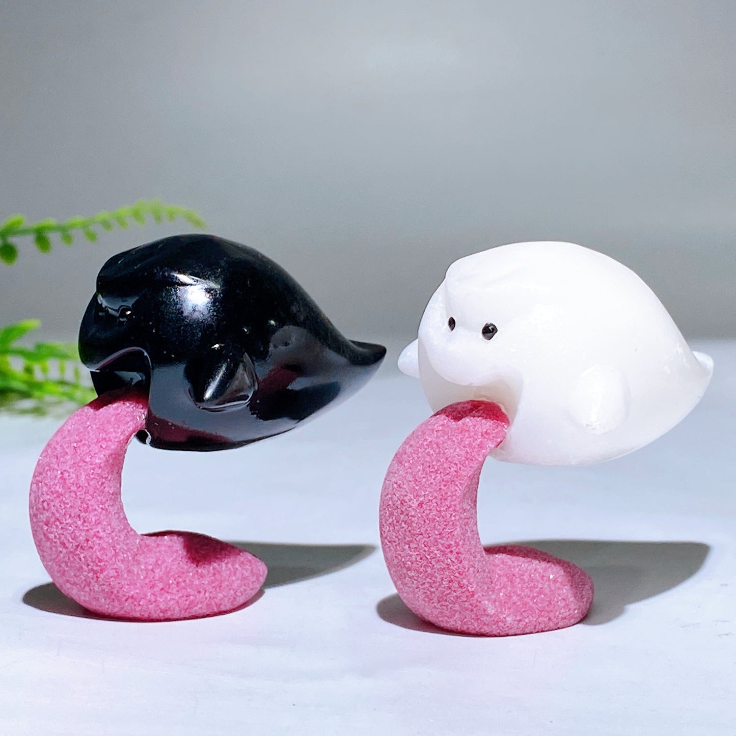 2.3" Black Obsidian White Jade Ghost Carving for Halloween Wholesale