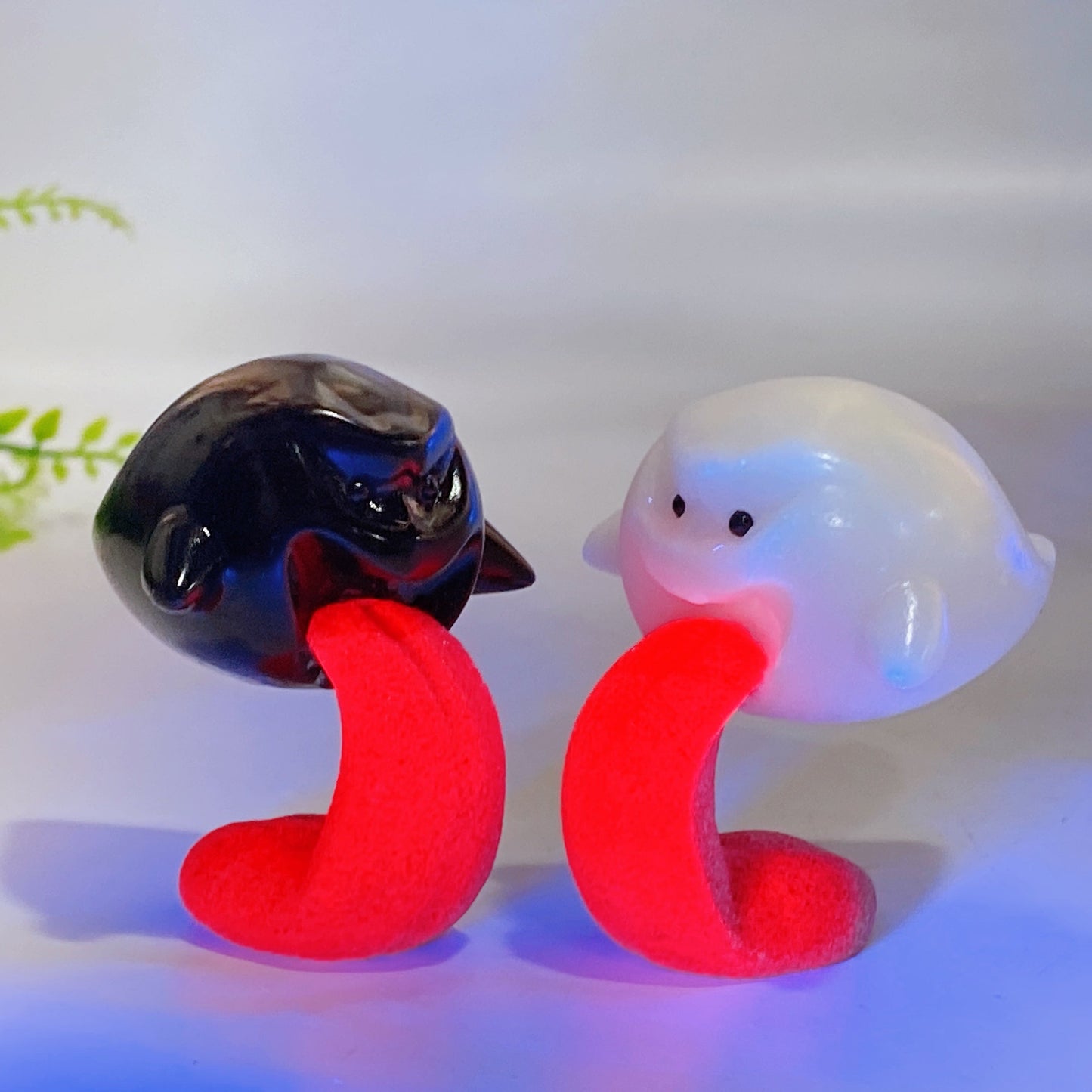 2.3" Black Obsidian White Jade Ghost Carving for Halloween Wholesale