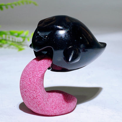 2.3" Black Obsidian White Jade Ghost Carving for Halloween Wholesale