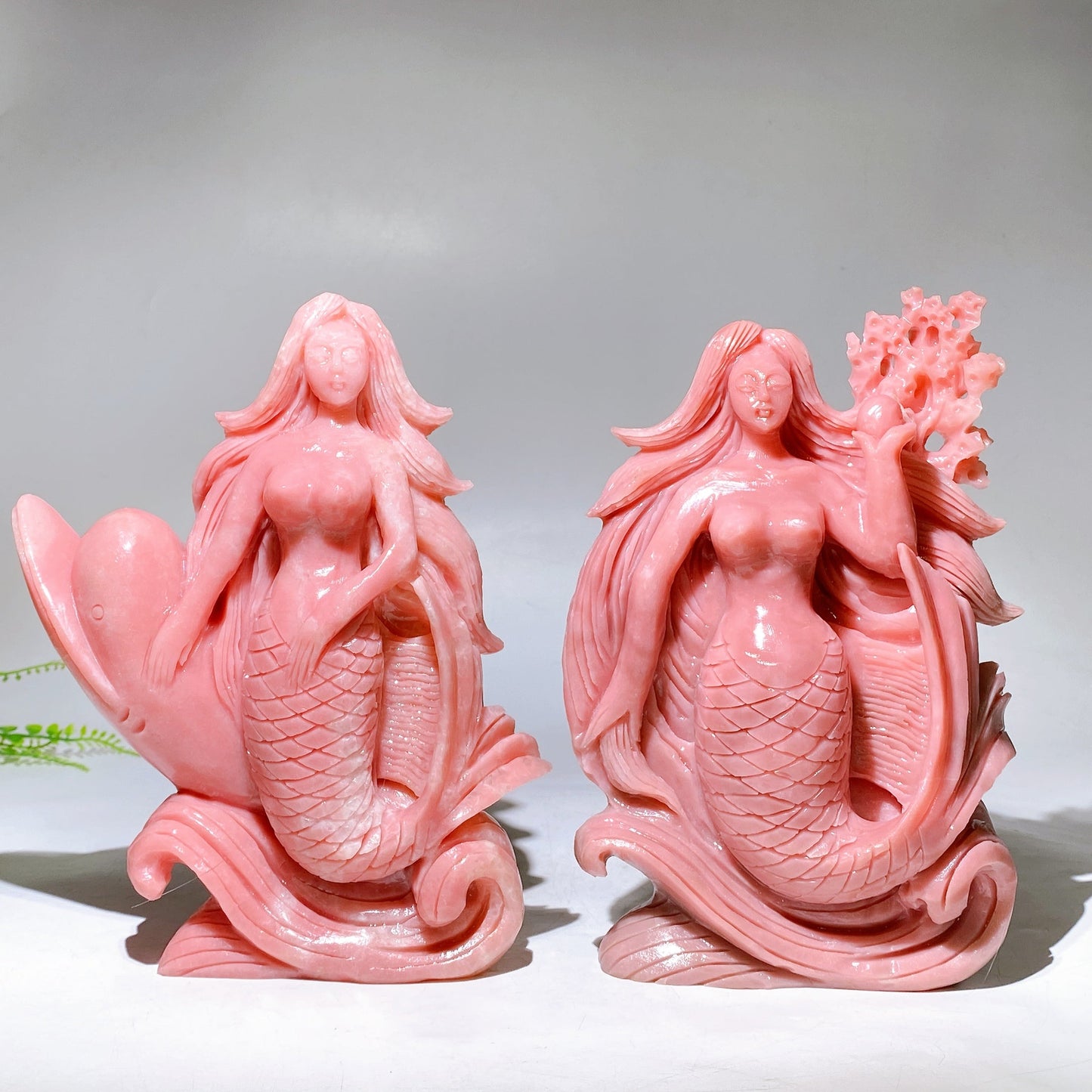 Unique Hand Carved Natural Pink Opal Mermaid Dolphin Coral Wave Free Form Wholesale