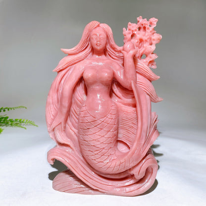 Unique Hand Carved Natural Pink Opal Mermaid Dolphin Coral Wave Free Form Wholesale