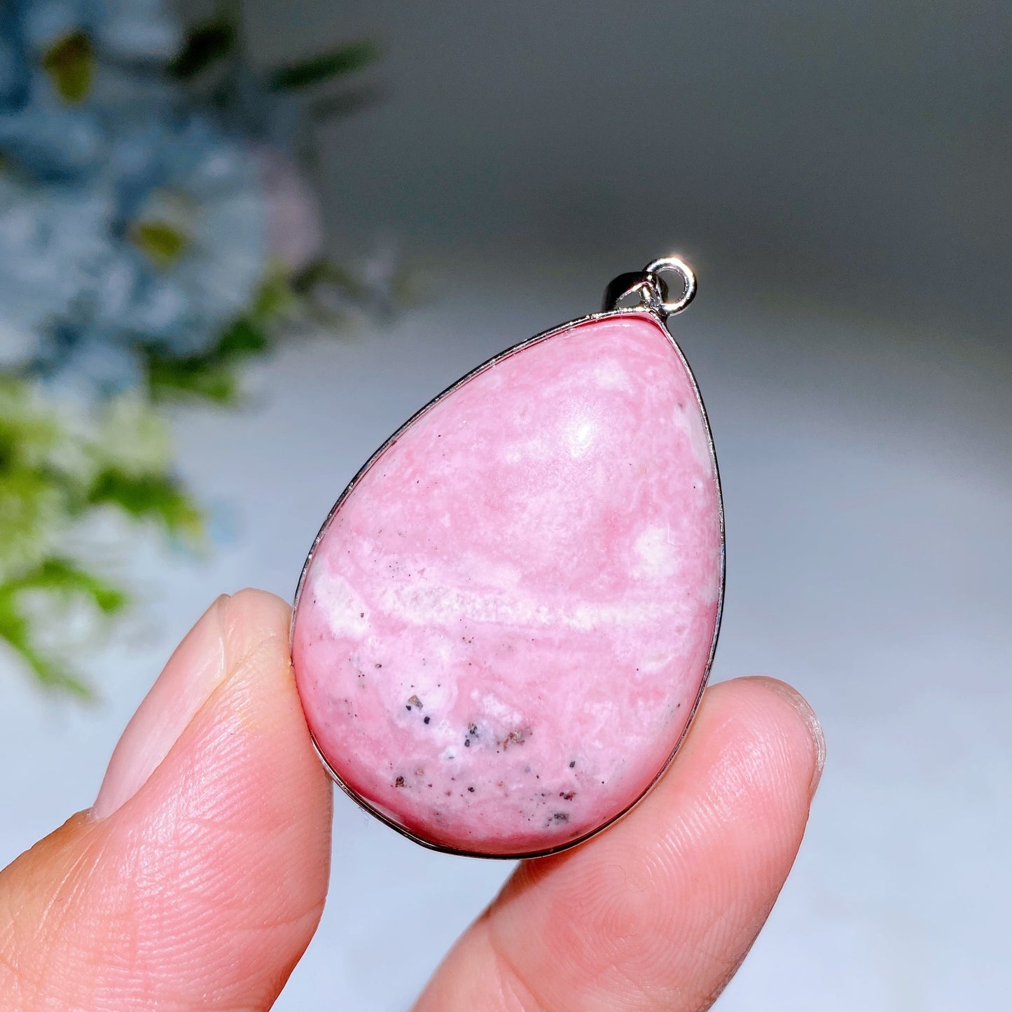 Cooper Silver Plated Peru Rhodonite Drop Shape Pendant Crystal Healing Bulk Wholesale