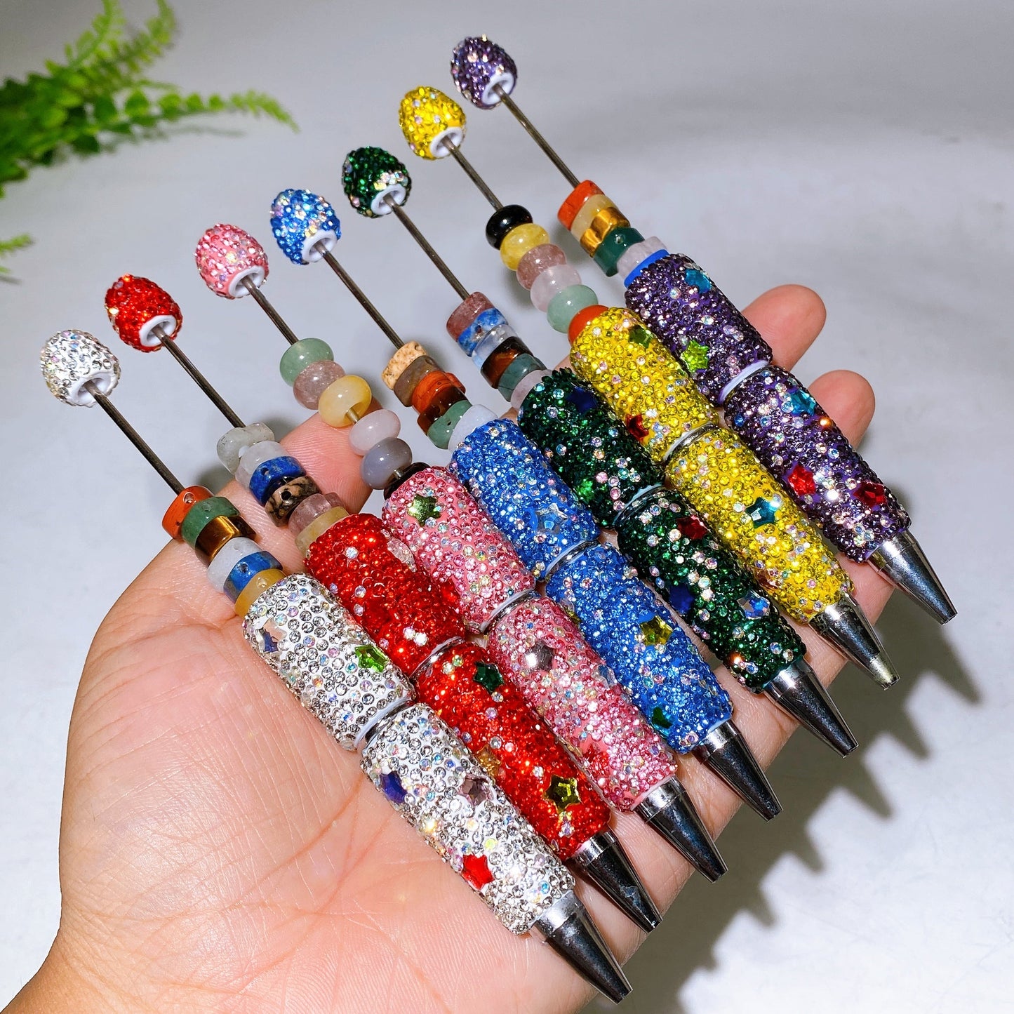 Bling Rhinestone DIY Beadable Twist Ballpoint Pen with Natural Crystal Bead Wholesale
