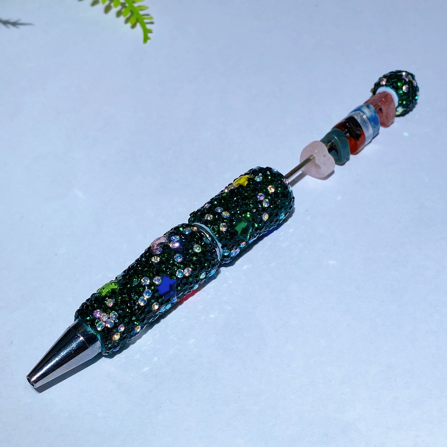 Bling Rhinestone DIY Beadable Twist Ballpoint Pen with Natural Crystal Bead Wholesale