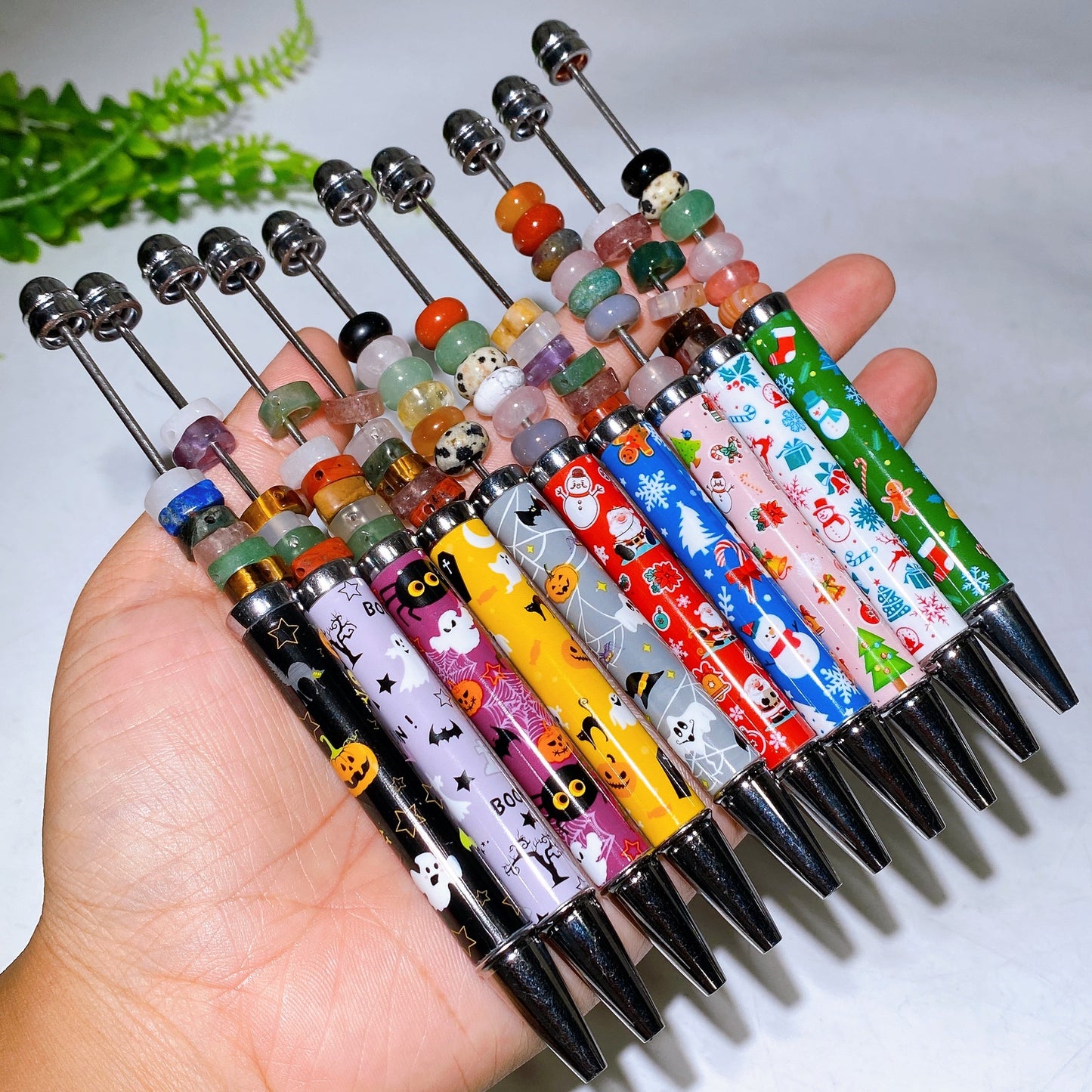 Twist Ballpoint Pen with Natural Crystal Beads for Halloween Christmas Wholesale