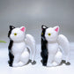 2.7" Half Black Painting White Jade Cat with Wings Carving for Halloween Wholesale