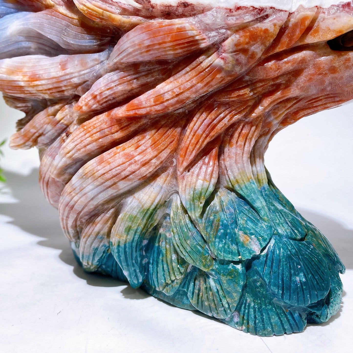 30cm Large Unique Ocean Jasper Growing with Quartz Eagle Head Carving Crystal Healing Bulk Wholesale