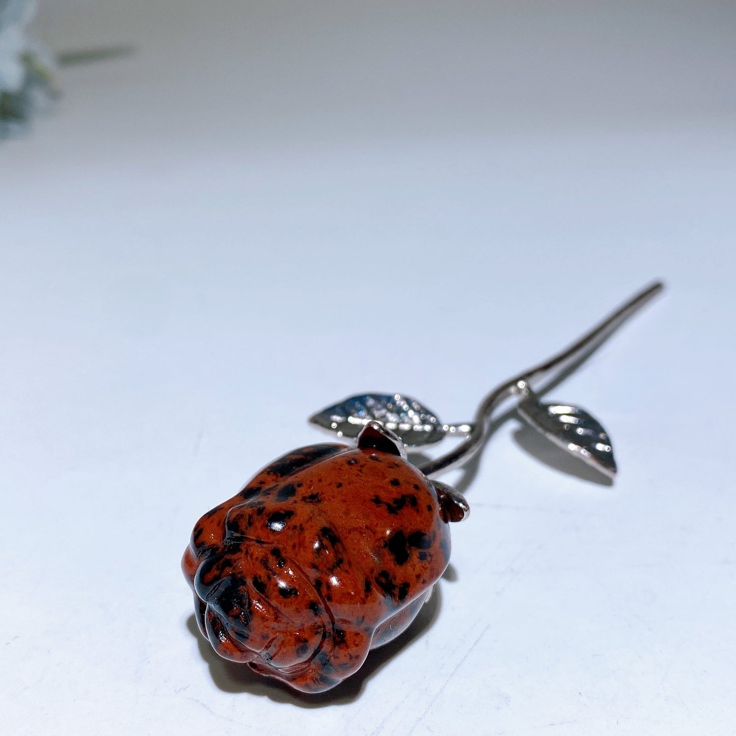 Crystal Rose Flower Carving with Silver Metal Steam Crystal Healing Bulk Wholesale