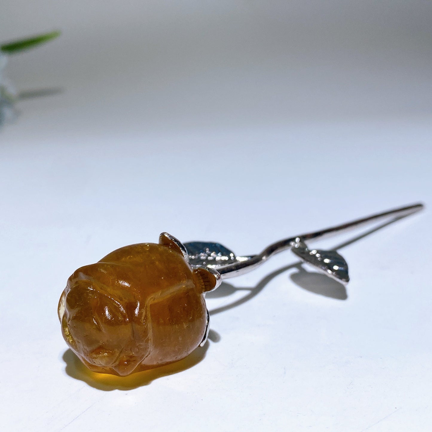 Crystal Rose Flower Carving with Silver Metal Steam Crystal Healing Bulk Wholesale