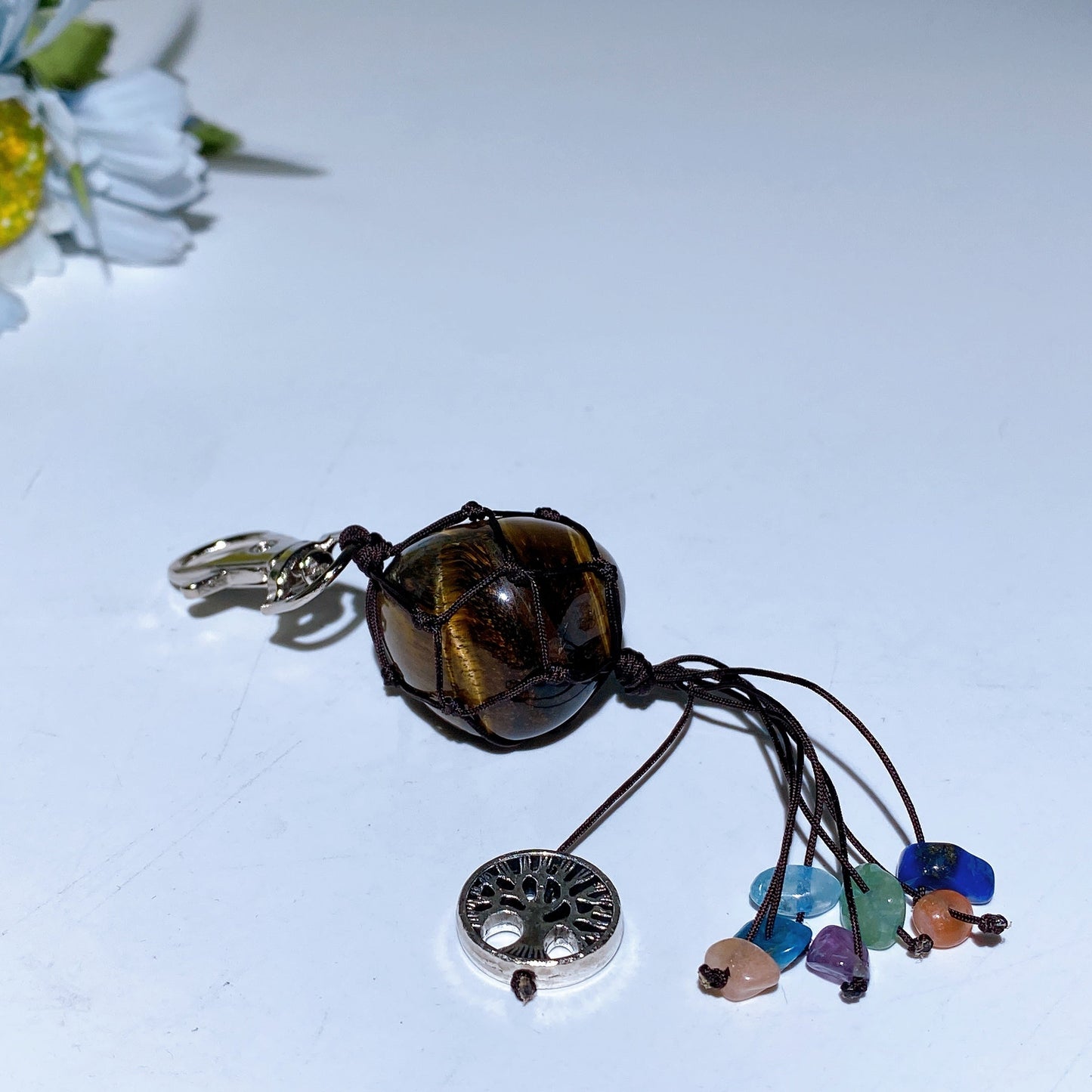 Crystal Key Chain with Chakra Chips Tassel & Metal Life Tree Decor Crystal Healing Bulk Wholesale