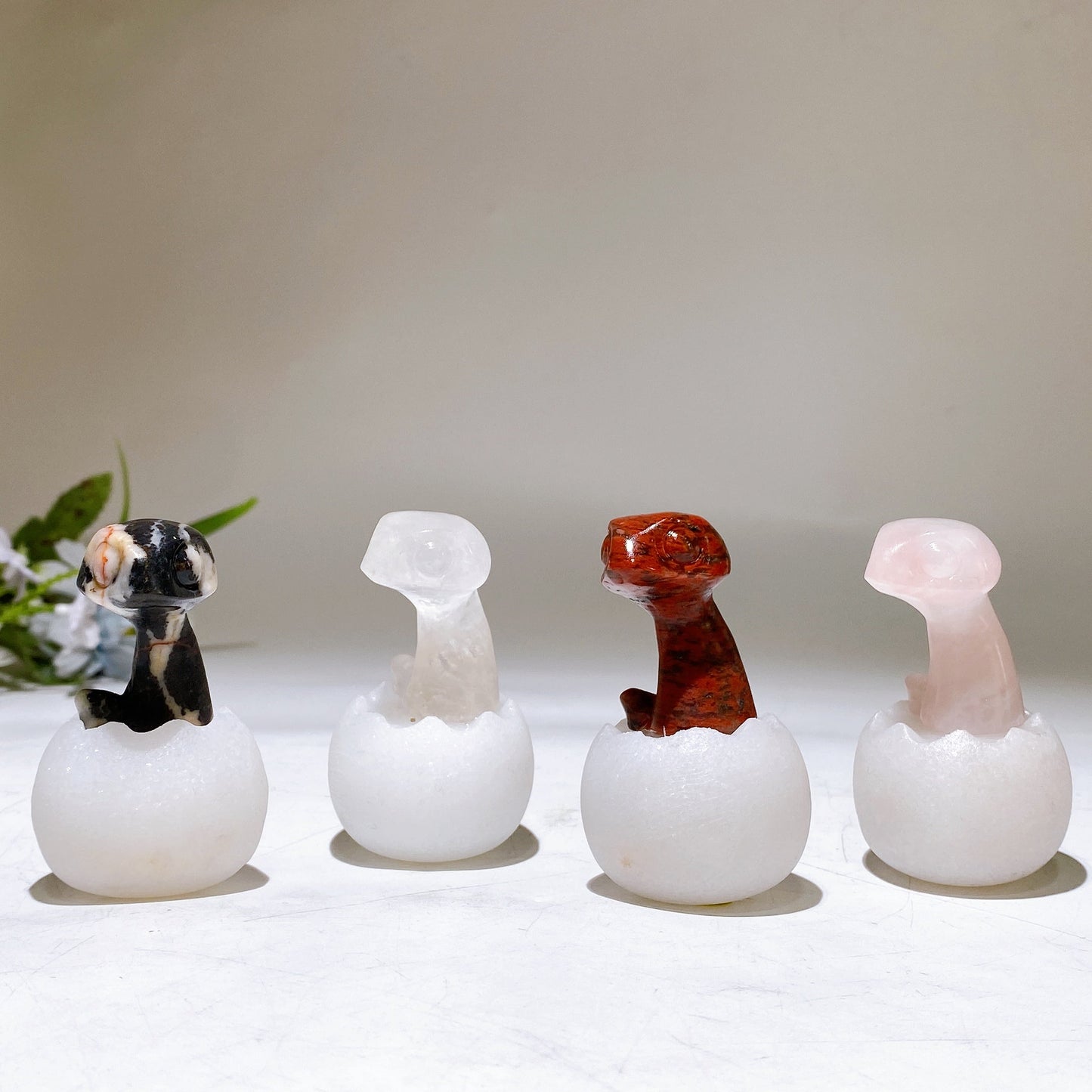2.6" Crystal Baby Dinosaur White Jade Shell Carving Crystal Healing Bulk Wholesale