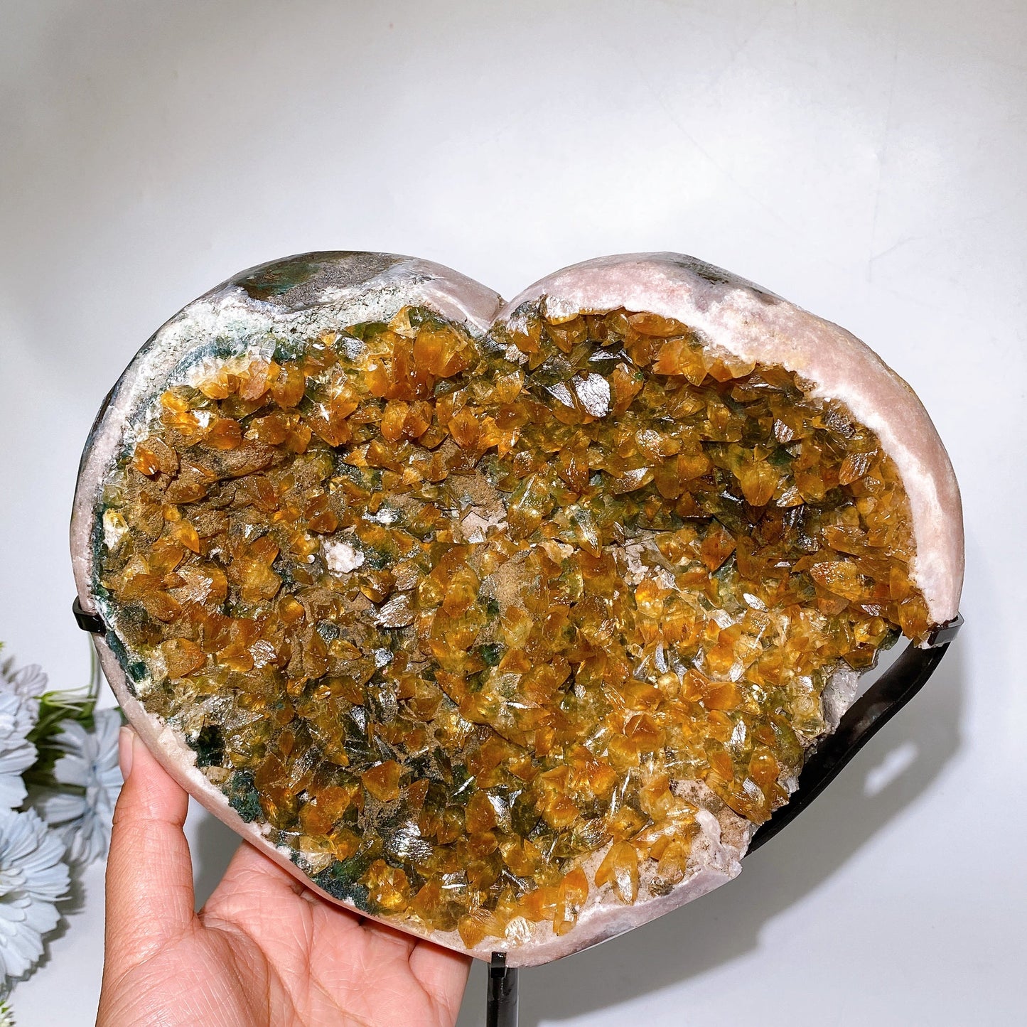 23cm Large Unique Citrine Cluster Calcite Heart Carving with Stand  Crystal Healing Bulk Wholesale